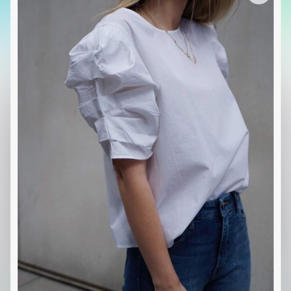 NWT The Drop white 100% cotton, pleated sleeve crewneck top size XL.